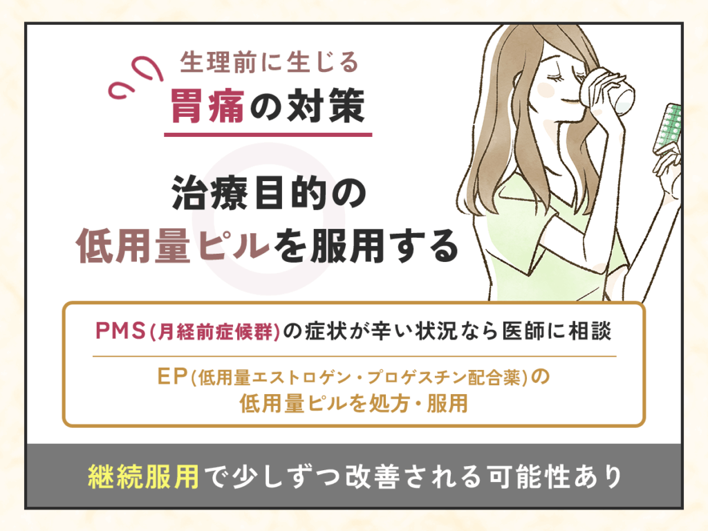 生理前に生じる胃痛の対策③:治療目的の低用量ピルを服用する