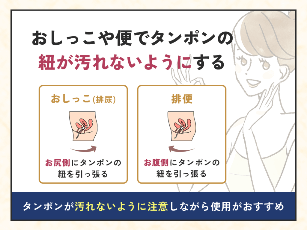 トイレでタンポンを使うコツ①：おしっこや便でタンポンの紐が汚れないようにする