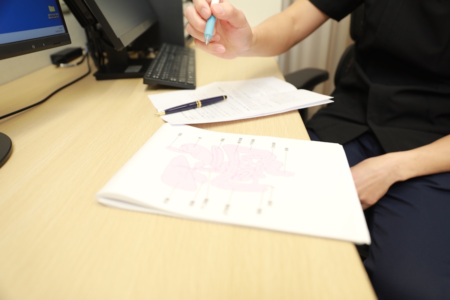 図を使いながら、内視鏡検査の流れについて丁寧に説明いただいた