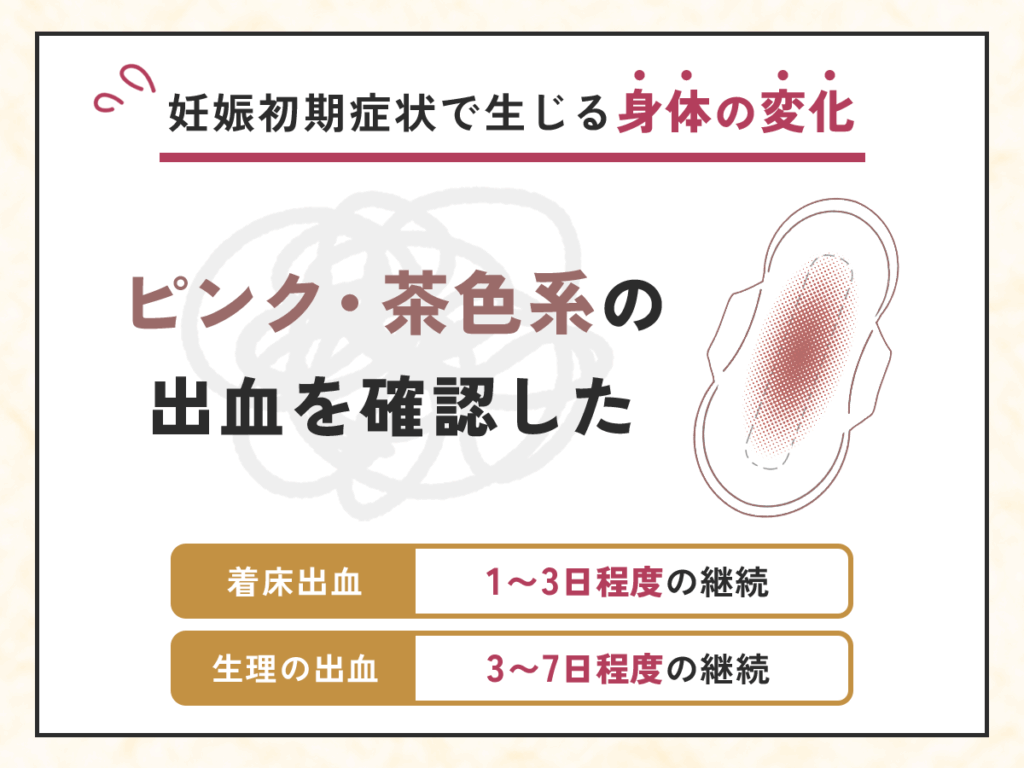 妊娠初期症状で生じる身体の変化⑤：ピンク・茶色系の出血を確認した